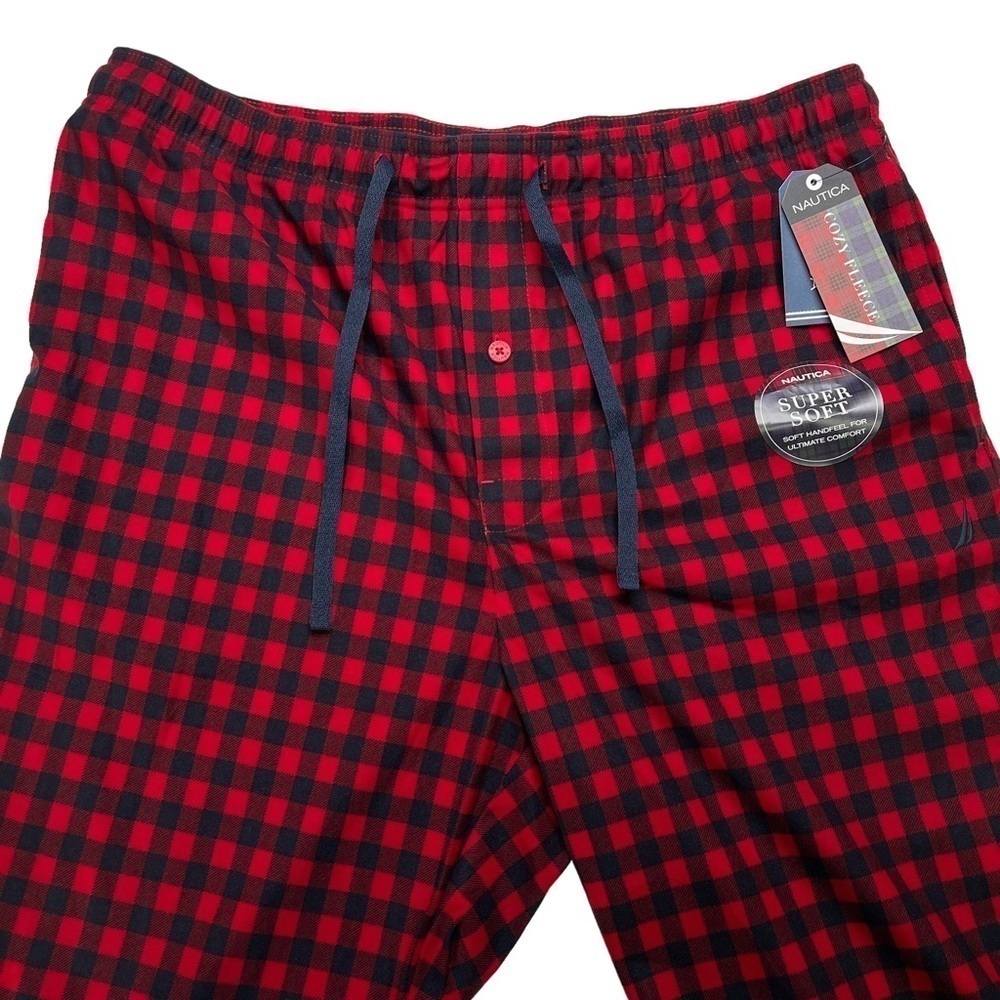 Nautica Cozy Fleece Polyester Red Plaid Mens Pajama Pants Size Large - Picture 5 of 12